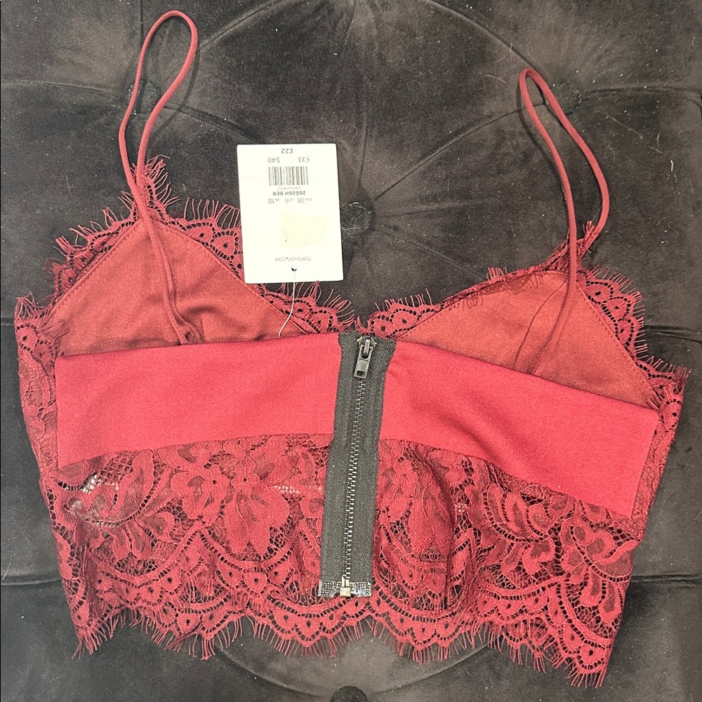 Topshop Lace Bralette Crop Top burgundy